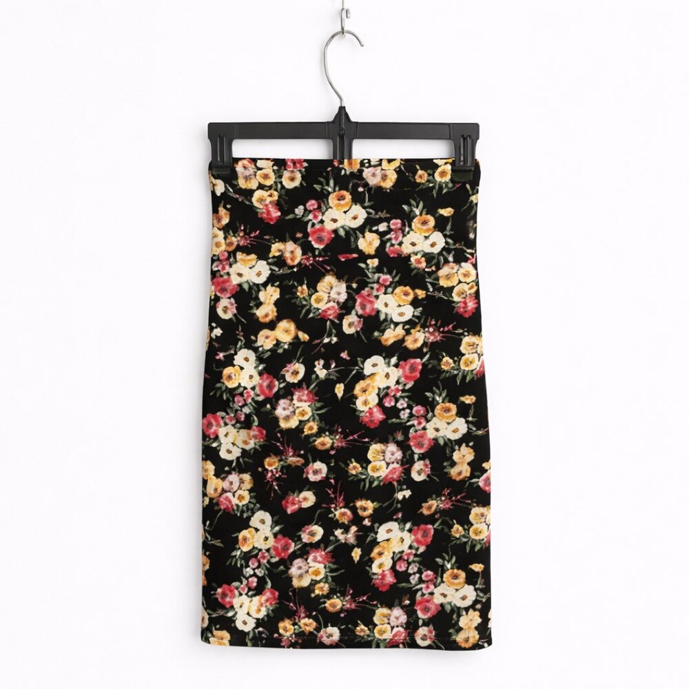 Black Floral Pencil Skirt XXS